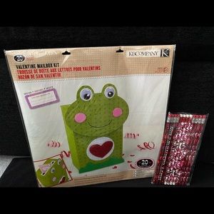 New, Valentine Mailbox (Frog Themed), and, 12 Pencils (Valentine Themed)